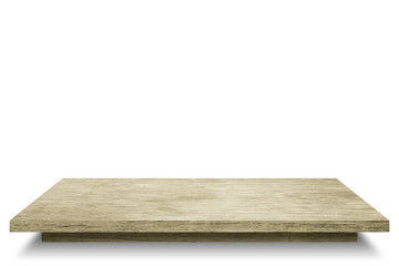 Empty top wooden table shelves with isolated on white background.Counter for display or montage of product.