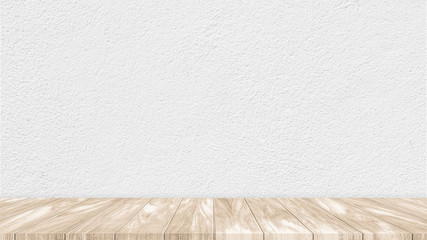 Empty wooden table texture isolated on white cement background : Top view of plank wood for graphic stand product, interior design or montage display your product.