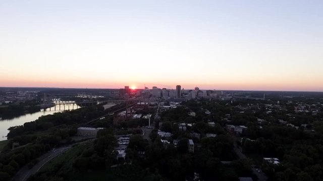 Aerial shot of Richmond, VA during a sunset
