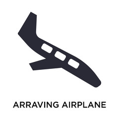 Arraving airplane icon vector sign and symbol isolated on white background, Arraving airplane logo concept