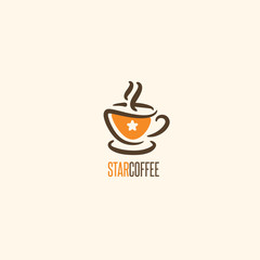 Cute Coffee Cup With Star Illustration. Vector Design Concept