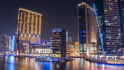 Fototapeta na wymiar Canal and promenade in Dubai Marina,Dubai,United Arab Emirates