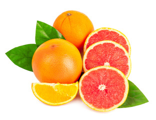 orange and grapefruit on white background