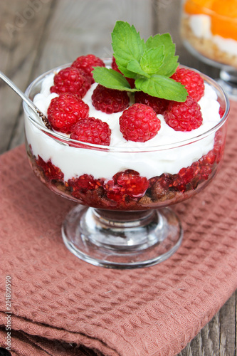 Dessert Cups Of Pecheneg Cottage Cheese Raspberry And Apricot