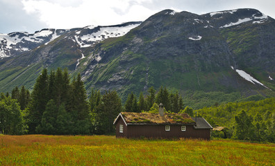 Fototapeta na wymiar Scenic traditional wooden scandinavian house in Norway
