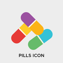 Pills icon vector sign and symbol isolated on white background, Pills logo concept