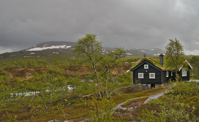 Scenic traditional wooden scandinavian house in Norway