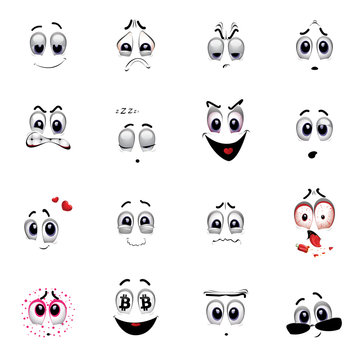 Set of various face emoji icons. Vector illustration of cartoon faces expressions. Collection of cute lovely emoticon emoji cartoon face.