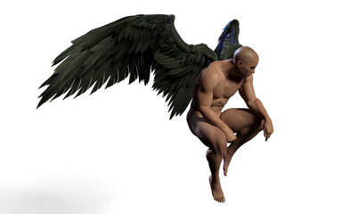 Fototapeta premium 3d Illustration Demon Wings, upierzenie czarne skrzydło na białym tle na białym tle ze ścieżką przycinającą.