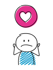 Heart (love) icon with confused stickman. Vector.