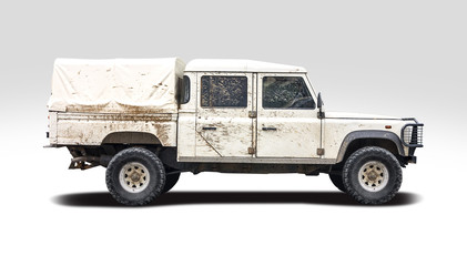 Dirty with mud off road vechicle