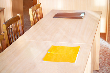 Empty tables in the classroom