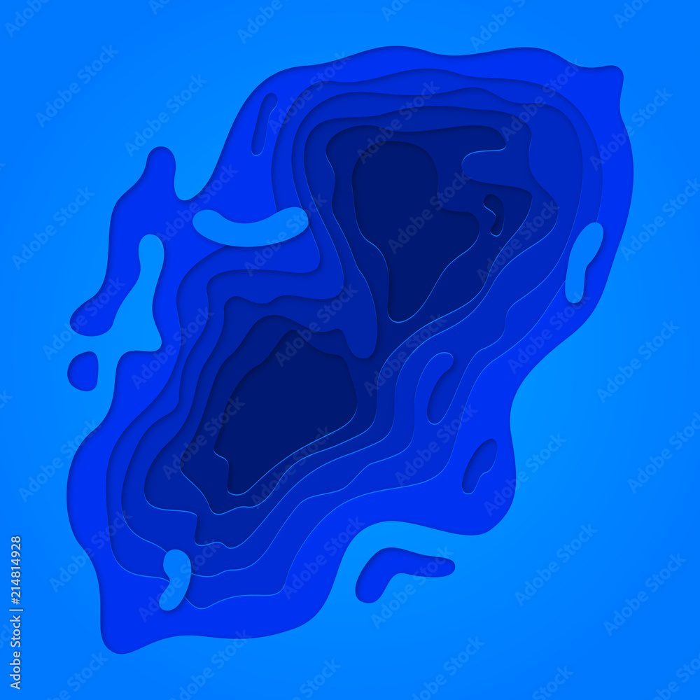 Poster water blue papercut geometric topography pattern on blue 3d multi layer background with geometric li