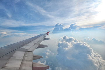 Fototapeta na wymiar view from Aeroplane, Aero view, bird eye view, sky view with wing plane