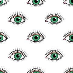 Vector seamless pattern with doodle green eye