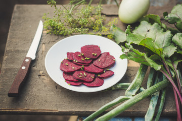 beet - a harvest (beet salad). food background