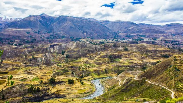 Colca Canyon, Incas Terracing, Andean Mountain, Peru, South America, Time Lapse, 4k
