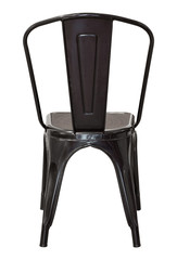 back view of black metal chair isolated on white with clipping path