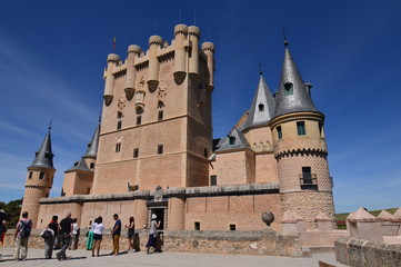 Fototapeta na wymiar Main Facade Of The Alcazar Castle In Segovia. Architecture, Travel, History. June 18, 2018. Segovia Castilla Leon Spain.
