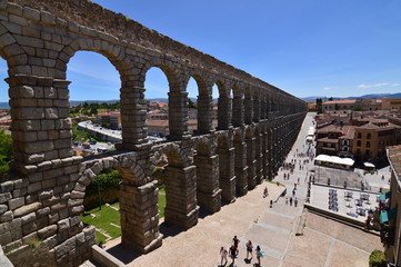 Oblique Side Shot Of The Aqueduct In Segovia. Architecture, Travel, History. June 18, 2018. Segovia Castilla Leon Spain.