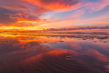 view of beautiful sunset seascape at Kudat, Sabah Malaysia. soft focus due to long expose.