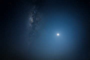 Starry night sky with stars and Milky Way Galaxy. soft focus and noise due to long expose and high iso.