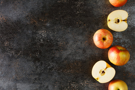 Apples on a grunge background. The view from the top