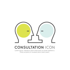 Vector Icon Style Illustration of Online Consultation Platform Concept with Two Human Profiles Looking at Each Other, Isolated Web Element, Chatbot Virtual Assistance and Online Support