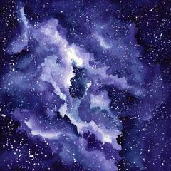 Watercolor Purple Nebula and Stars