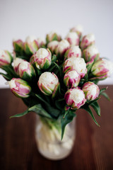 A bouquet of tulips on the table