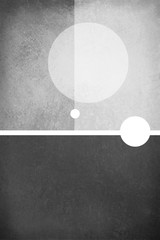abstract modern black and white background with minimalism design of circle shapes blocks and straight line angles in layers with old vintage texture and grunge