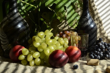 wine, bottle, glass, alcohol, grapes, drink, grape, fruit, food, white, red, green, isolated, vine, beverage, object, wineglass, winery, apple, bunch, table, ripe, cluster, fresh, liquid