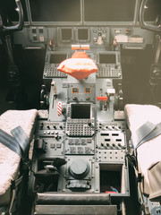 Interior of a pilot cockpit cabin private jet