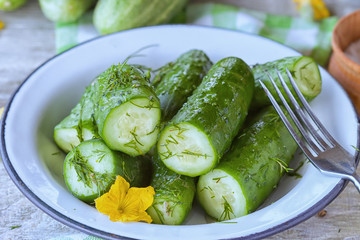 A bunch of fresh young cucumbers.