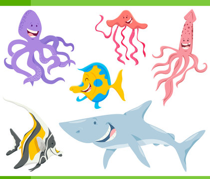 fish and sea life animals characters set