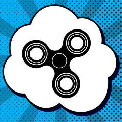 Fidget spinner sign. Vector. Black icon in bubble on blue pop-ar