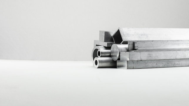 Different metal profiles on white background