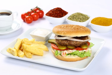 Delicious Beef Burger with French Fries