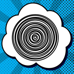 Wood cross section. Vector. Black icon in bubble on blue pop-art