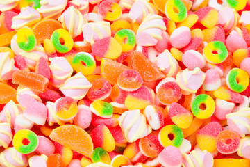 Fototapeta na wymiar Assorted gummy candies. Top view. Jelly sweets.