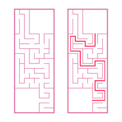 Rectangular labyrinth, maze. An interesting and useful game for preschoolers. An easy puzzle game. Simple flat vector illustration isolated on white background. With the right decision.