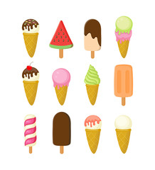 Colorful different ice cream collection vector illustration isol