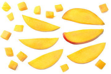 mango slice isolated on white background. healthy food. top view