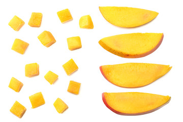 mango slice isolated on white background. healthy food. top view