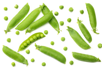 fresh green peas isolated on a white background. top view