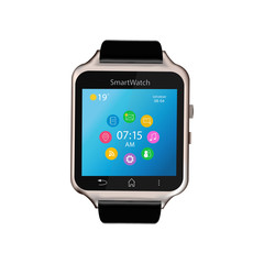 Smart Watch device display with app icons. Isolated on white background.