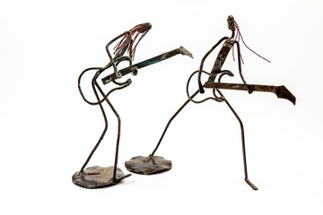 Creative figures of musicians, artists are playing guitars, guitarists living lines