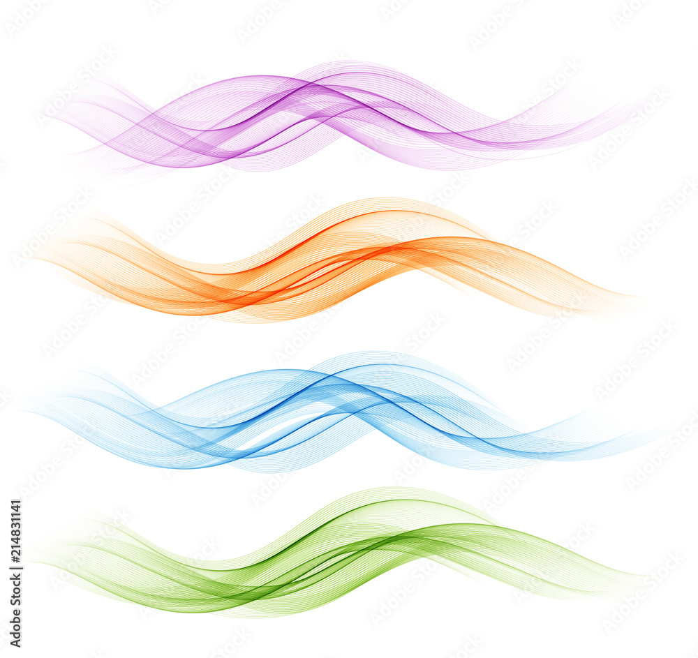 Poster set of abstract color wave smoke transparent wavy design