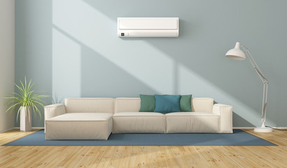 Modern living room with air conditioner - obrazy, fototapety, plakaty