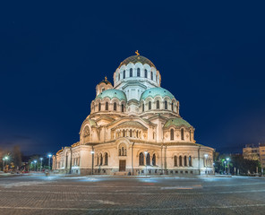 Fototapeta na wymiar Alexander Nevsky cathedral in Sofia, Bulgaria at night.